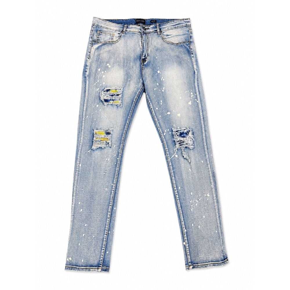 Waimea Men's Slim Fit Distressed Paint Splatter Jeans Light Wash 36x32